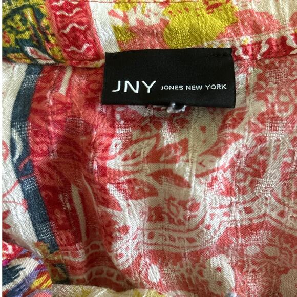 Jones New York Women Top‎ Patchwork Boho Blouse Multicolor Rayon Flowy Travel - Picture 2 of 9